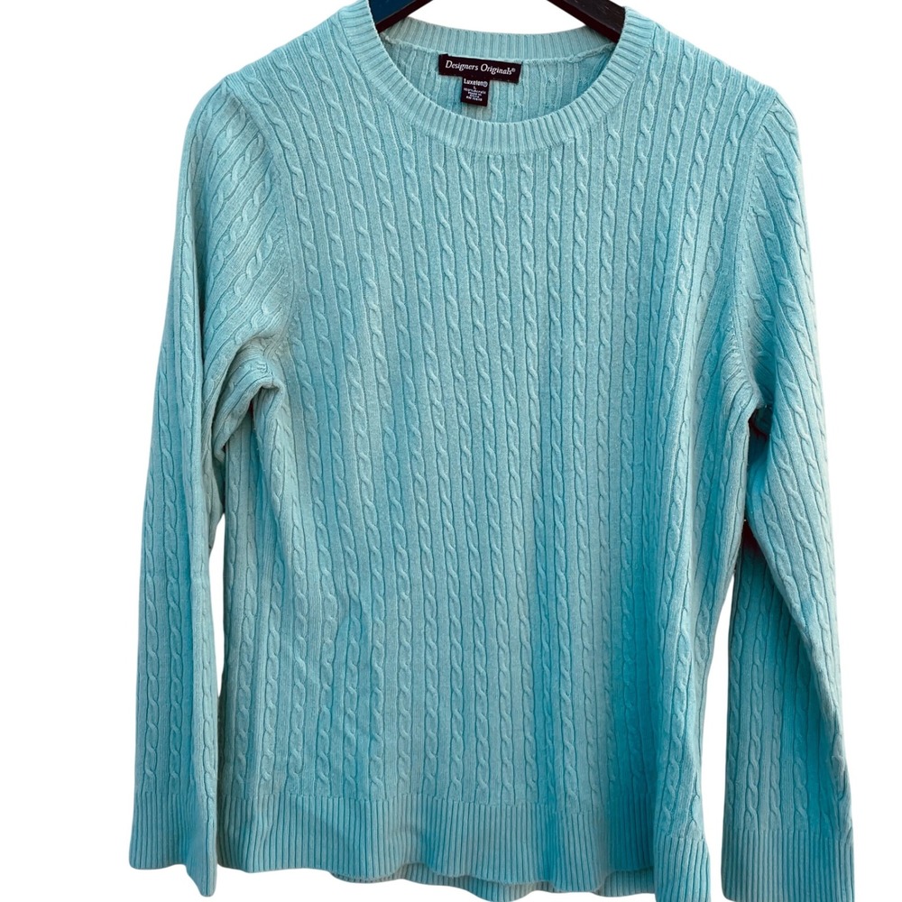 Designers Originals Womens Cable Knit Sweater‎ robins egg Blue Luxelon Size L